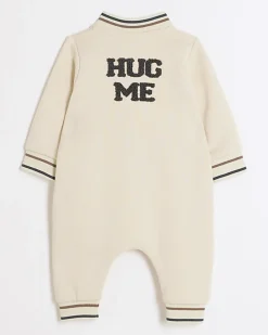 Baby cream embroidered sleepsuit