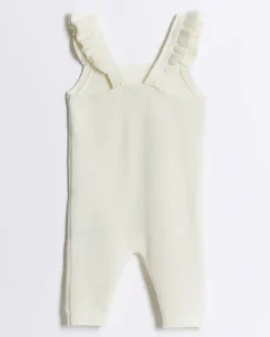 Baby girls cream knitted floral dungarees