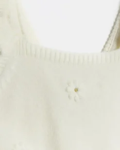 Baby girls cream knitted floral dungarees