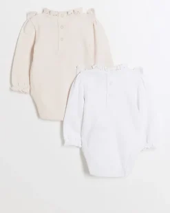 Baby girls pink broderie bodysuit 2 pack