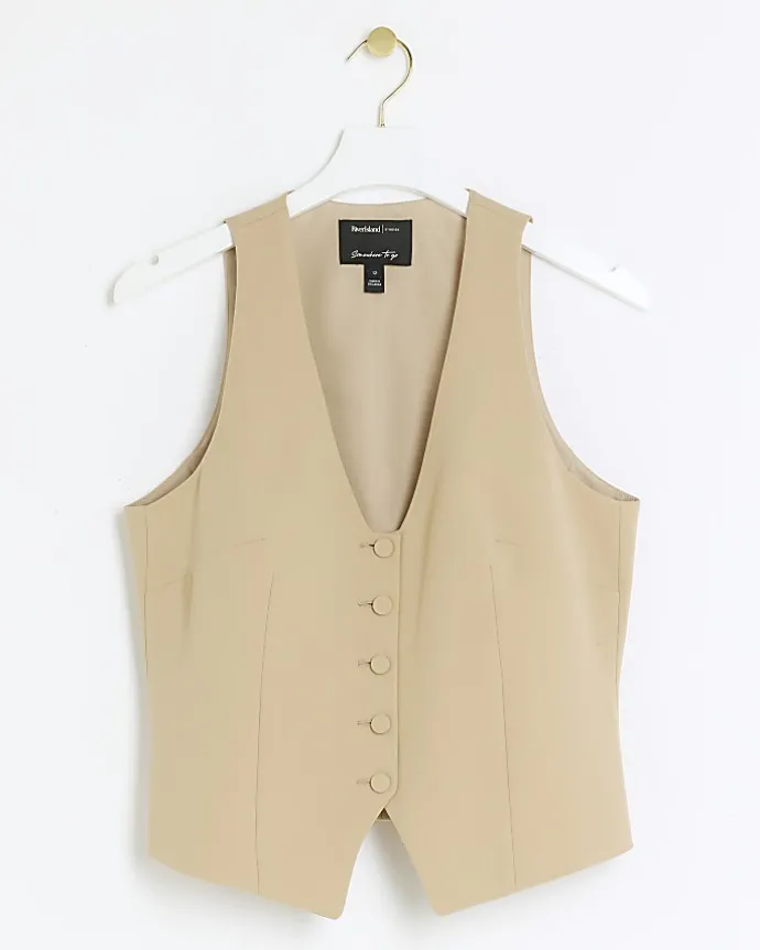 Beige button front waistcoat
