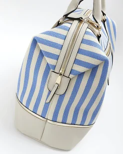 Beige canvas stripe travel bag