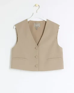 Beige Cropped Waistcoat