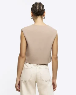 Beige Cropped Waistcoat