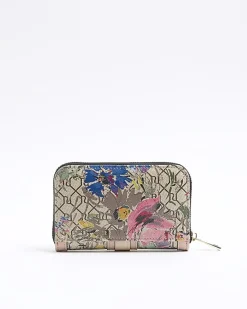 Beige floral monogram purse