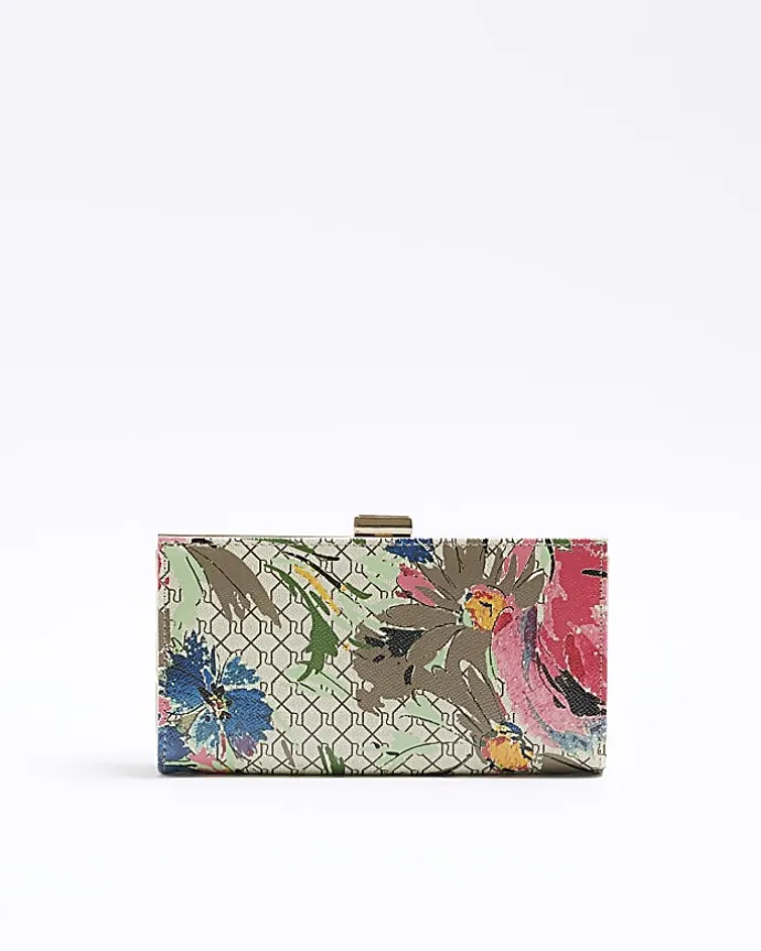 Beige floral RI monogram purse