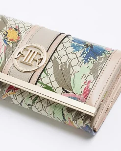 Beige floral RI monogram purse