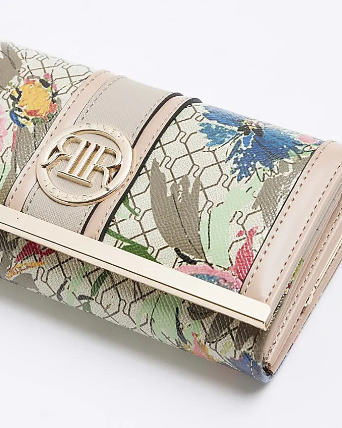 Beige floral RI monogram purse