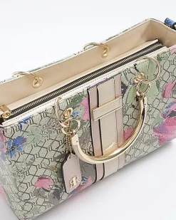 Beige floral tote bag