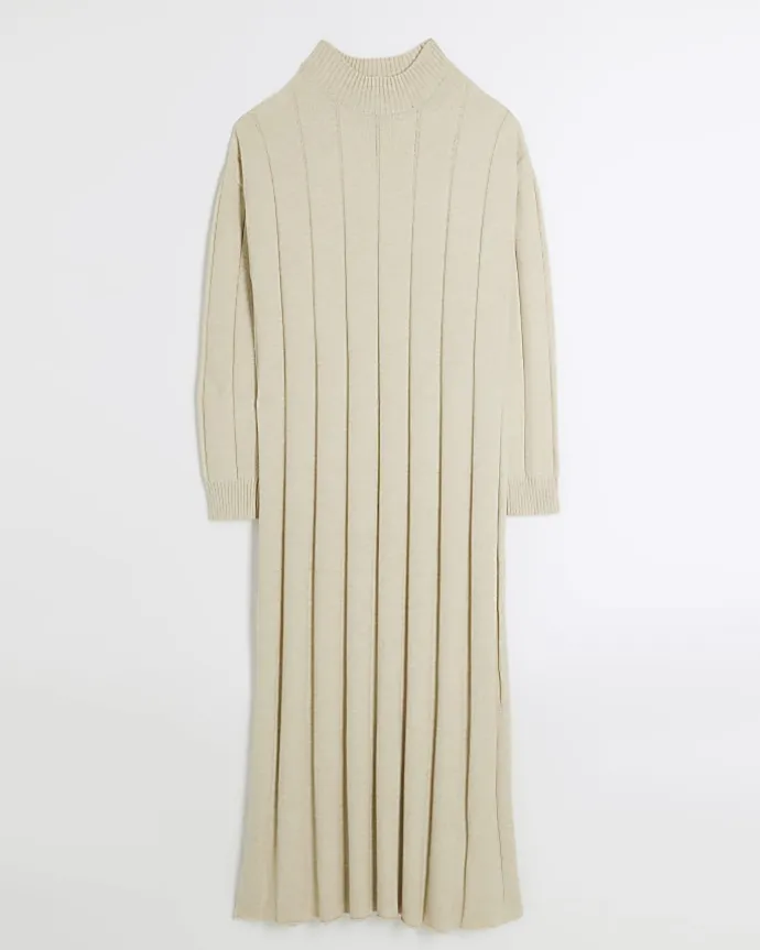 Beige high neck jumper maxi dress