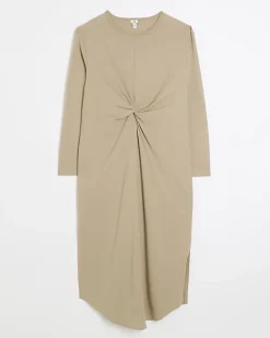 Beige knot long sleeve t-shirt midi dress