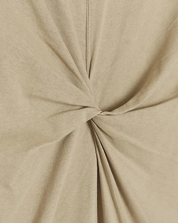 Beige knot long sleeve t-shirt midi dress