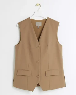Beige longline button up waistcoat