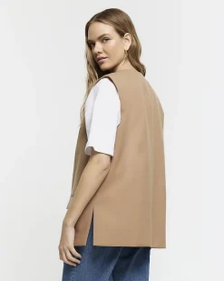 Beige longline button up waistcoat