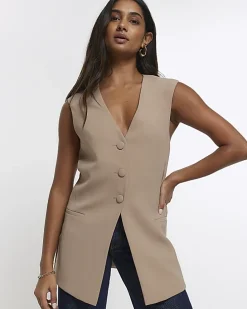 Beige longline waistcoat