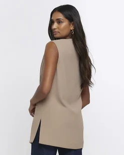Beige longline waistcoat