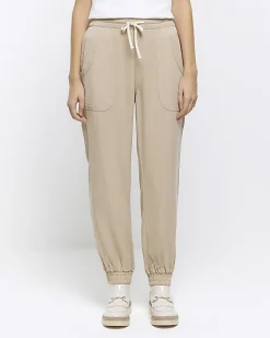 Beige lyocell cuffed joggers