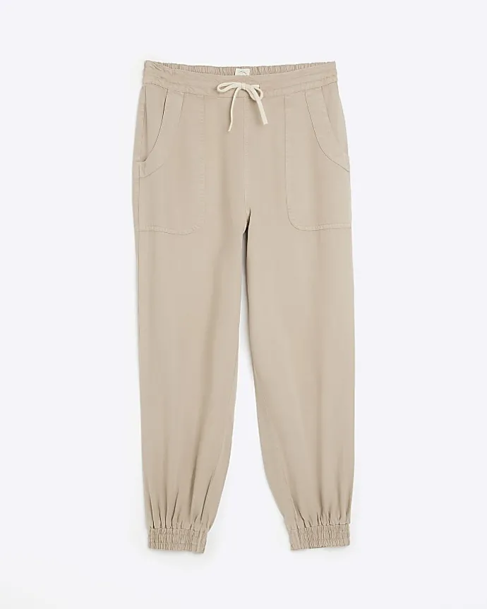 Beige lyocell cuffed joggers