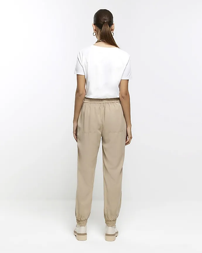 Beige lyocell cuffed joggers