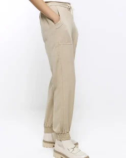 Beige lyocell cuffed joggers