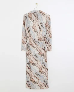 Beige mesh marble bodycon midi dress