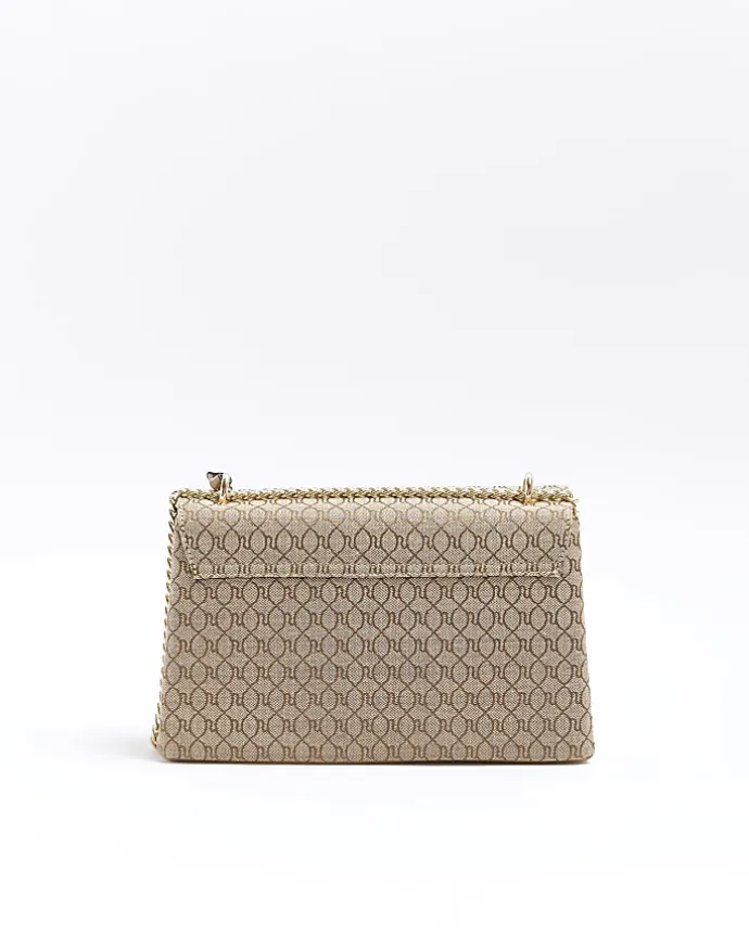 Beige monogram chain shoulder bag