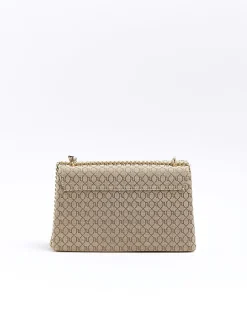 Beige monogram chain shoulder bag