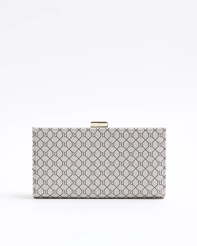 Beige monogram clip top purse