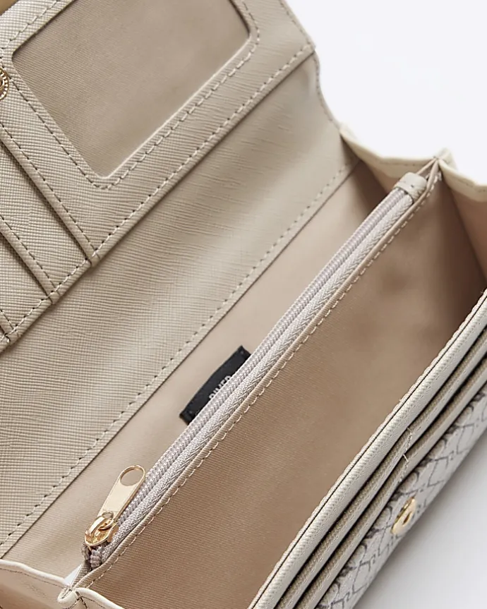 Beige monogram clip top purse