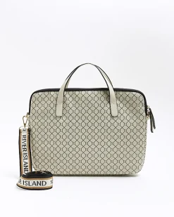 Beige RI monogram laptop case