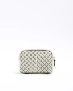 Beige RI monogram makeup bag