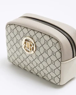 Beige RI monogram makeup bag