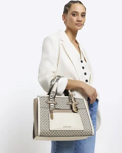 Beige RI monogram tote bag