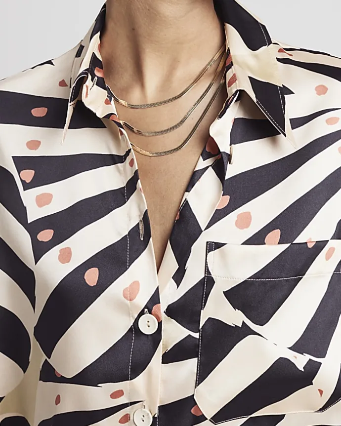 Beige satin stripe oversized shirt
