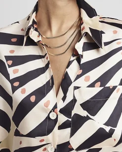 Beige satin stripe oversized shirt