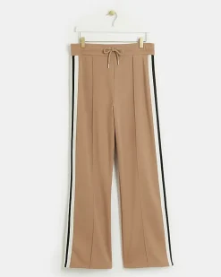 Beige side stripe wide leg joggers