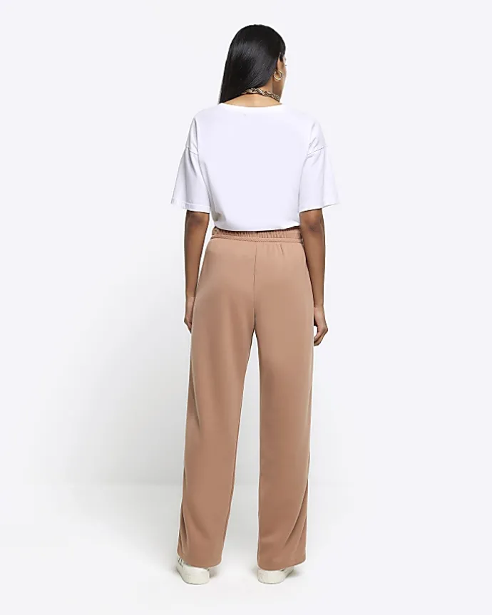 Beige side stripe wide leg joggers