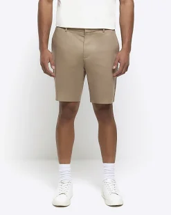 Beige slim fit chino short