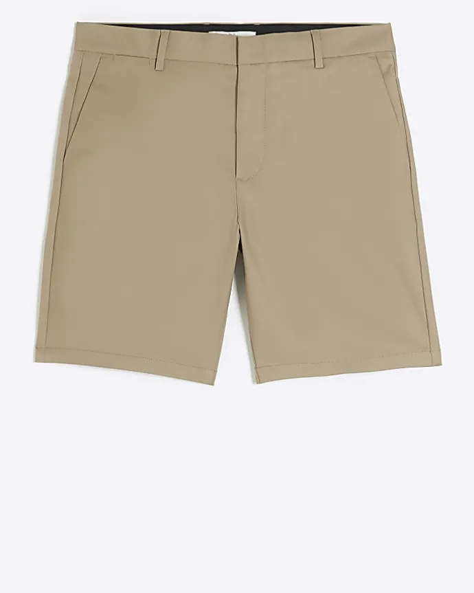 Beige slim fit chino short