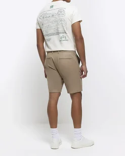 Beige slim fit chino short