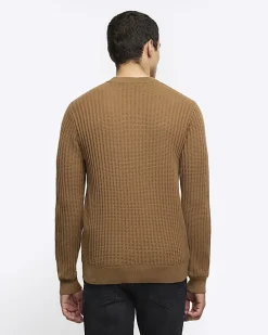 Beige slim fit waffle texture jumper