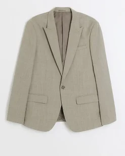 Beige slim fit wool blend suit jacket