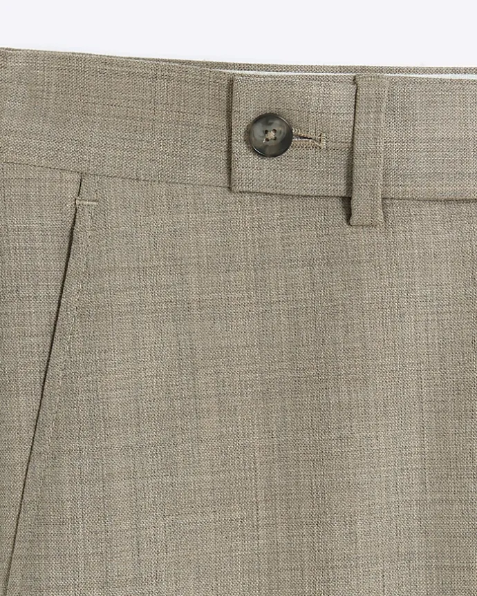 Beige slim fit wool blend suit trousers