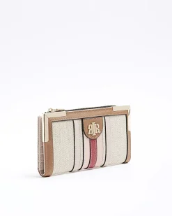Beige stripe canvas purse