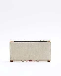 Beige stripe canvas purse