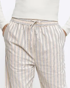Beige stripe straight pull on trousers