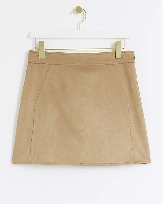 Beige suedette elasticated mini skirt
