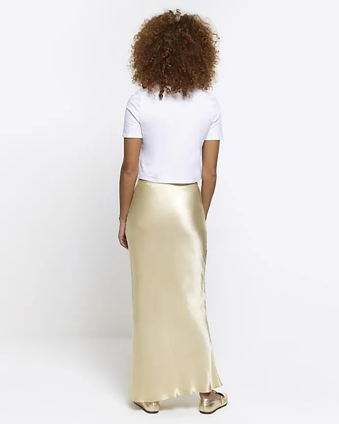 Beige tie waist midi skirt