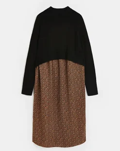 Black 2 in 1 leopard maternity midi dress