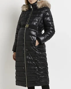 Black 3 in 1 maternity hooded puffer coat